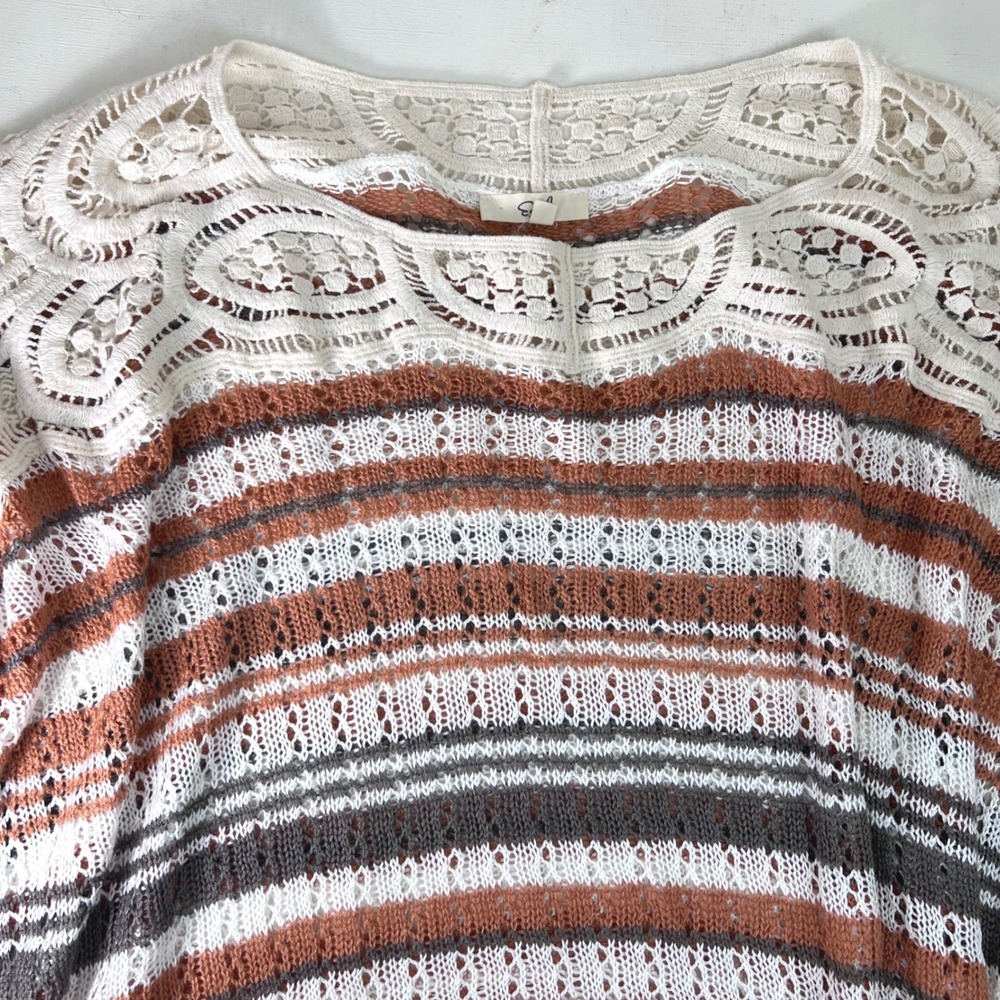 Easel Crochet Lace Striped Knit Tunic Top Bohemian Casual Blouse Boho Earthy